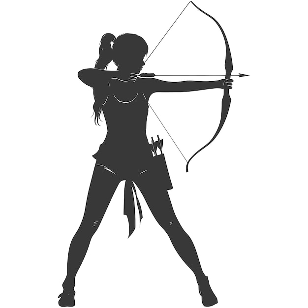 Vector silhouette woman archery athlete in action full body black color only