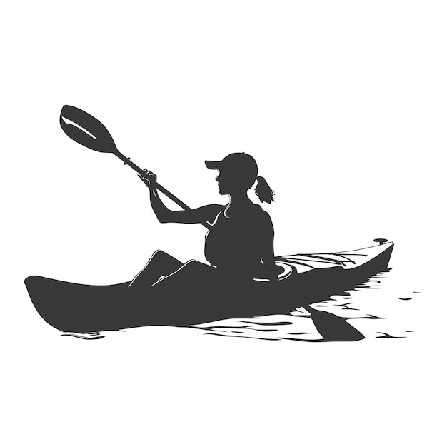 Vector silhouette woman canoe player in action full body black color only