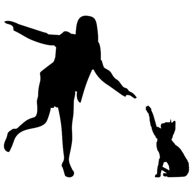 silhouette of woman and cat