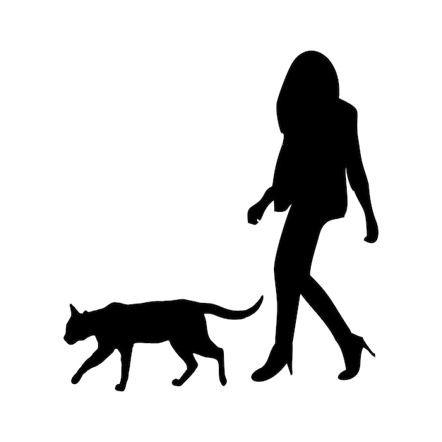 silhouette of woman and cat