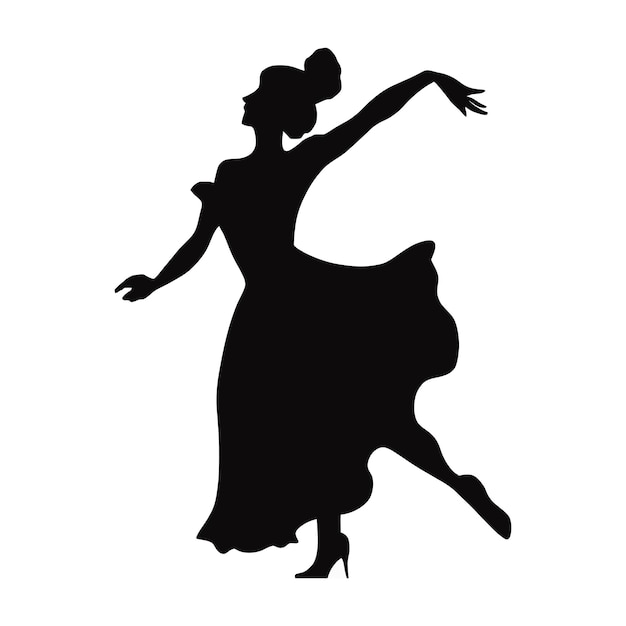 Vector a silhouette of a woman dancing in a dress with a bow on her head