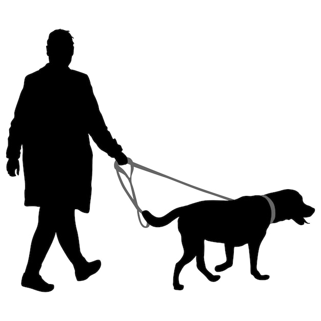 Silhouette of woman and dog on a white background