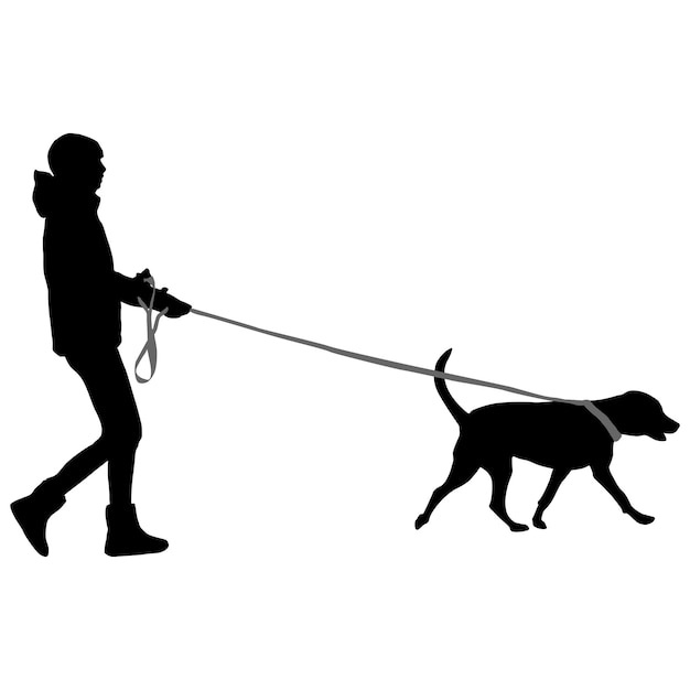 Silhouette of woman and dog on a white background