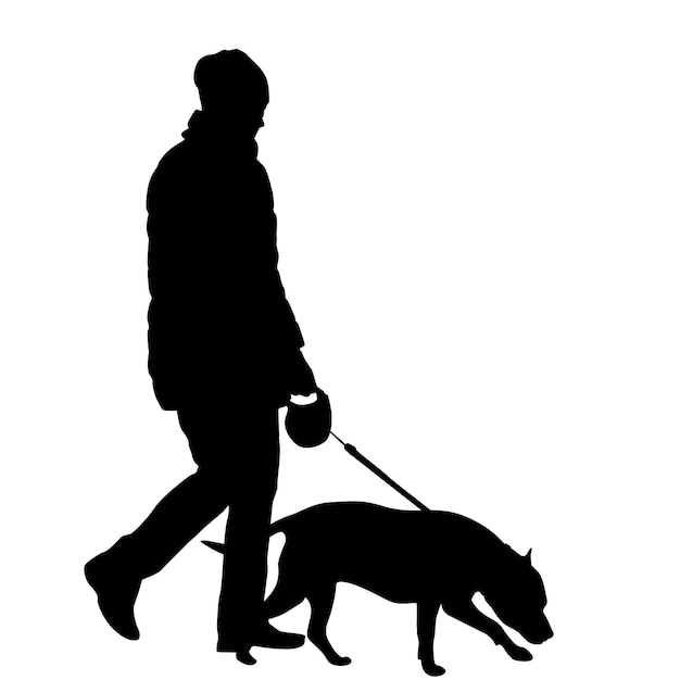 Silhouette of woman and dog on a white background