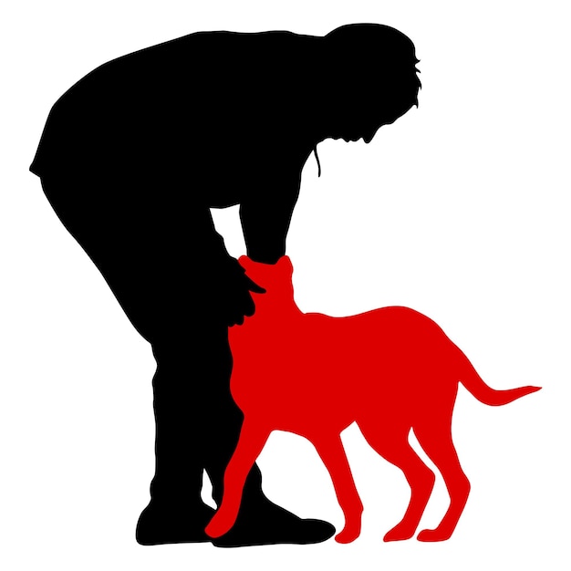 Silhouette of woman and dog on a white background