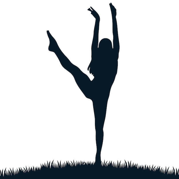 Vector silhouette of a woman doing a yoga pose in the grass