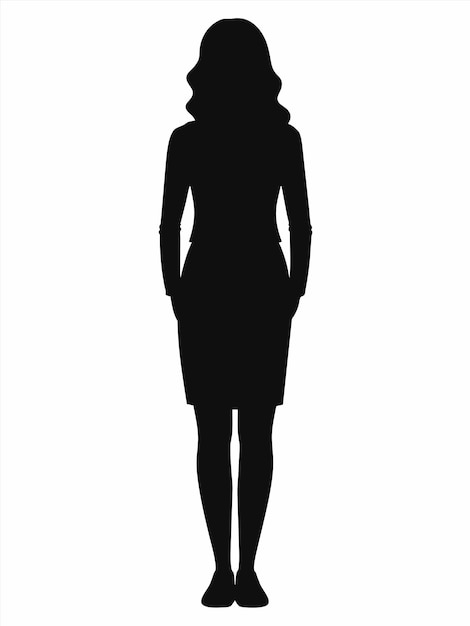 A silhouette of a woman in a dress and hat