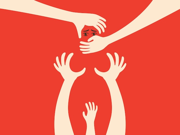 Silhouette of woman harassment vector illustration hands of man touching women violence against wome