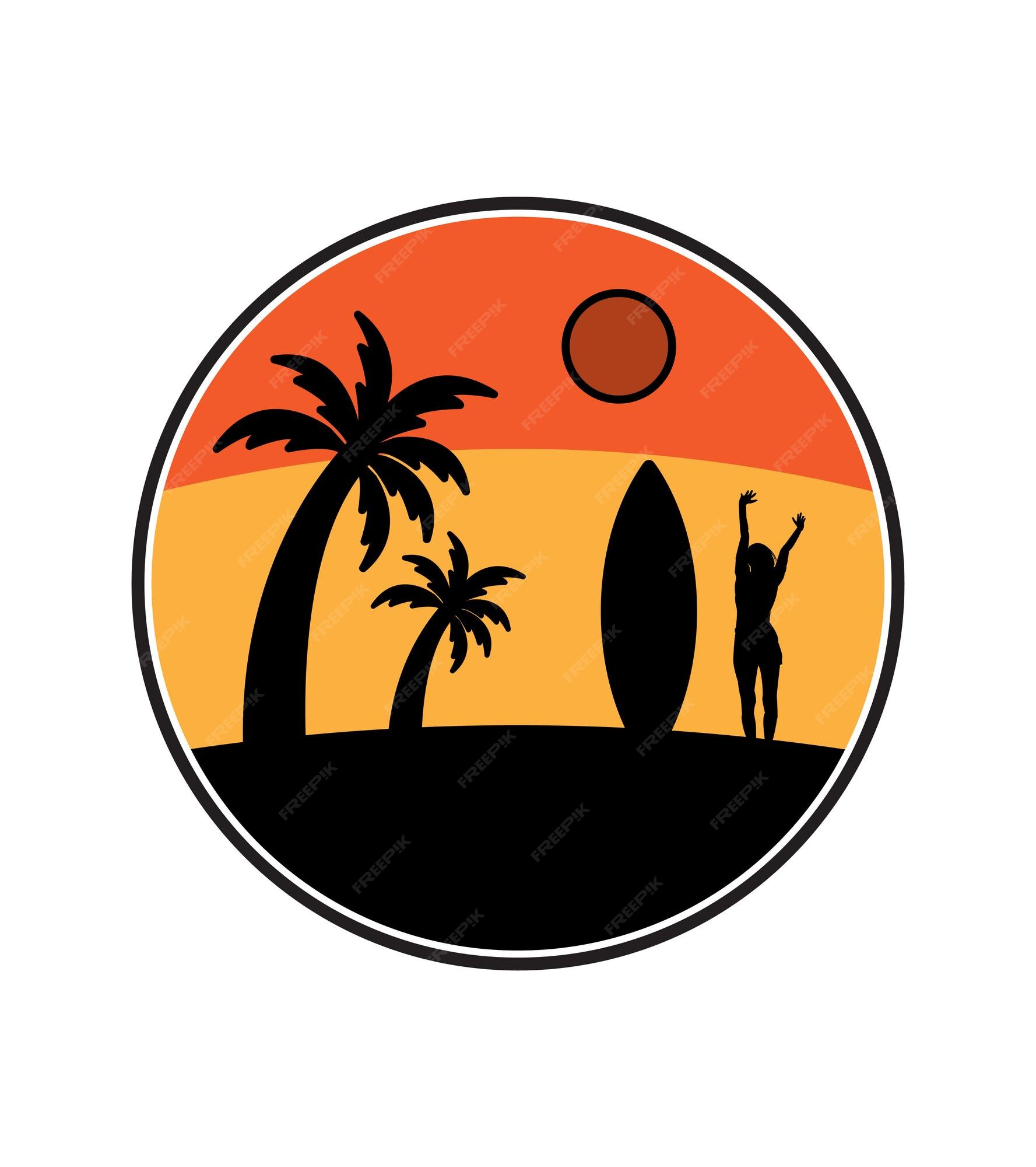 Premium Vector | Silhouette of a woman and her surfboard on the beach