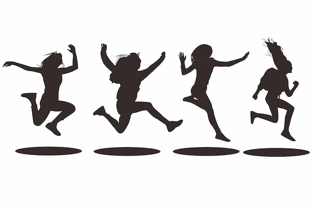 Vector silhouette of woman jumping