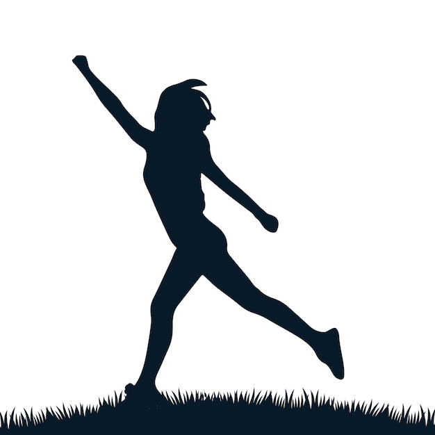 Vector a silhouette of a woman running in a grass field