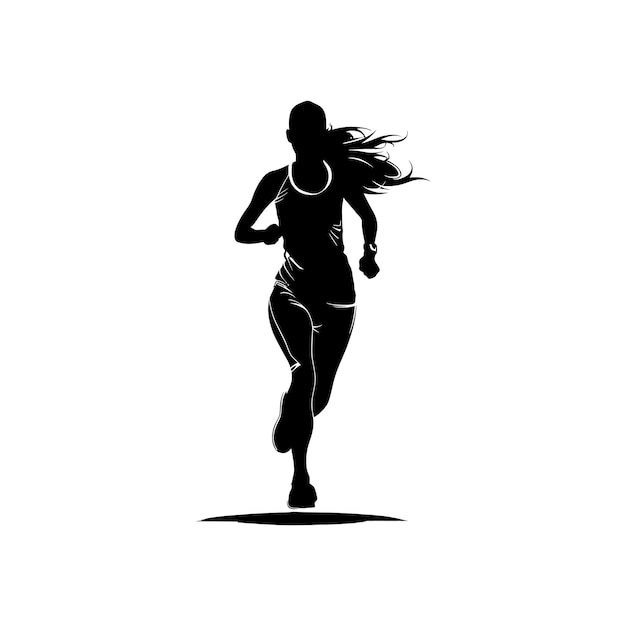 Vector silhouette woman running for sport black color only