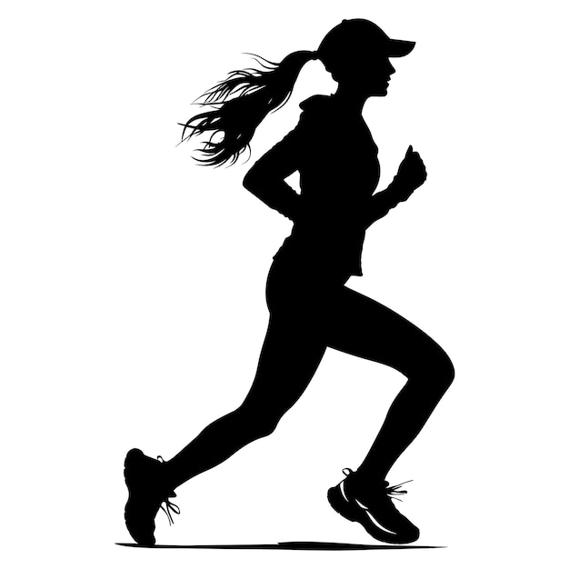Силуэт женщины, бегущей для спорта, только черный цвет.