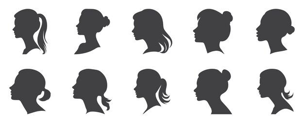 Silhouette of a woman seen from the side collection vector clip art