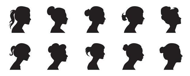 Vector silhouette of a woman seen from the side collection vector clip art