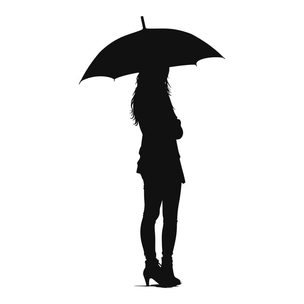 Vector silhouette woman student with umbrella black color only