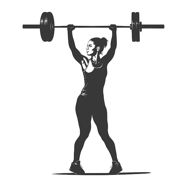 Vector silhouette woman weightlifting player in action full body black color only