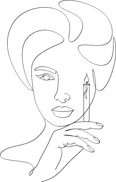 Silhouette of a woman with a candle in a modern single line style Vector illustration