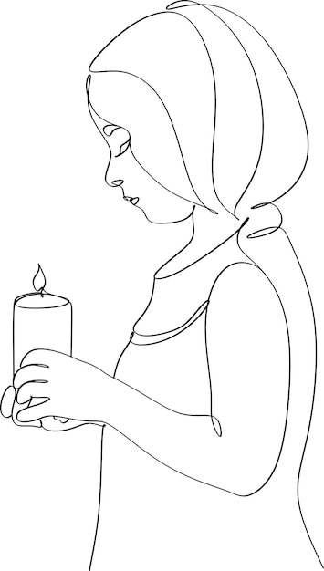 Silhouette of a woman with a candle in a modern single line style Vector illustration