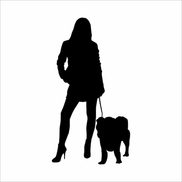 犬を飼っている女性のシルエット