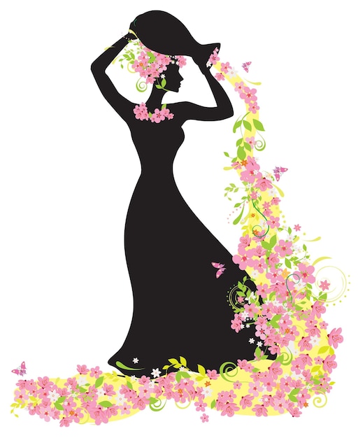 silhouette of woman with flowers