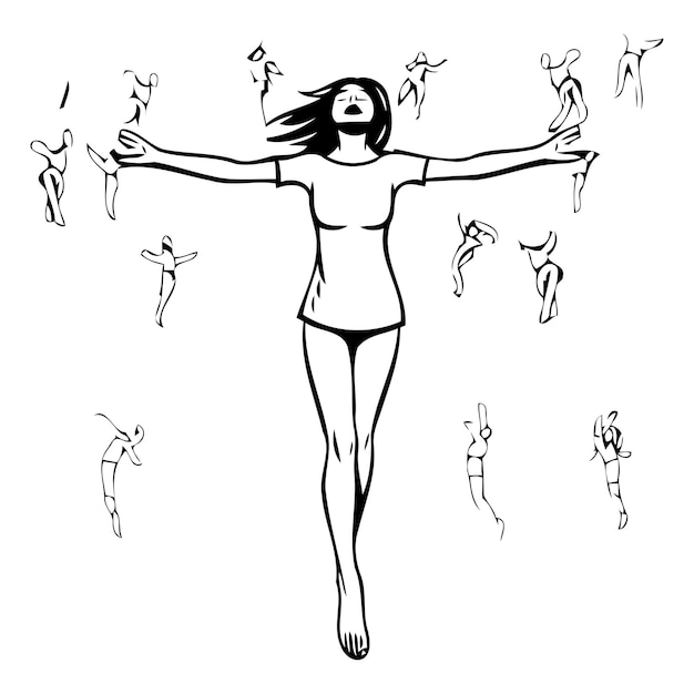 Vector silhouette of a woman with her hands raised up vector illustration