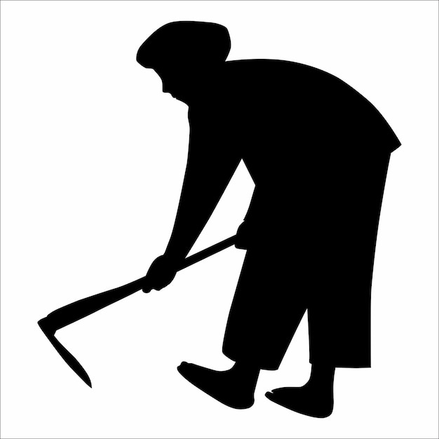 Vector silhouette of a woman with a hoe