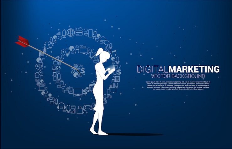 वेक्टर silhouette woman with mobile phone with point dartboard from marketing icon . business concept of marketing target and customer
