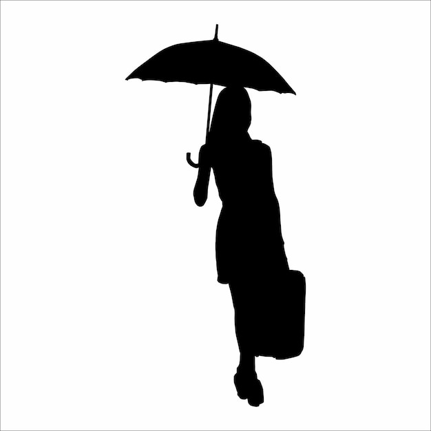 Vector silhouette of a woman with an umbrella