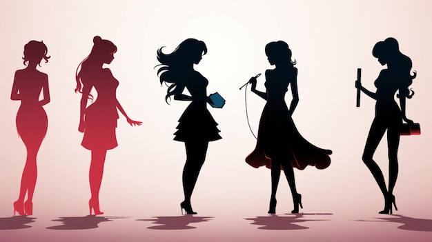 Vector a silhouette of a woman and a woman with a bow and the shadow of a woman