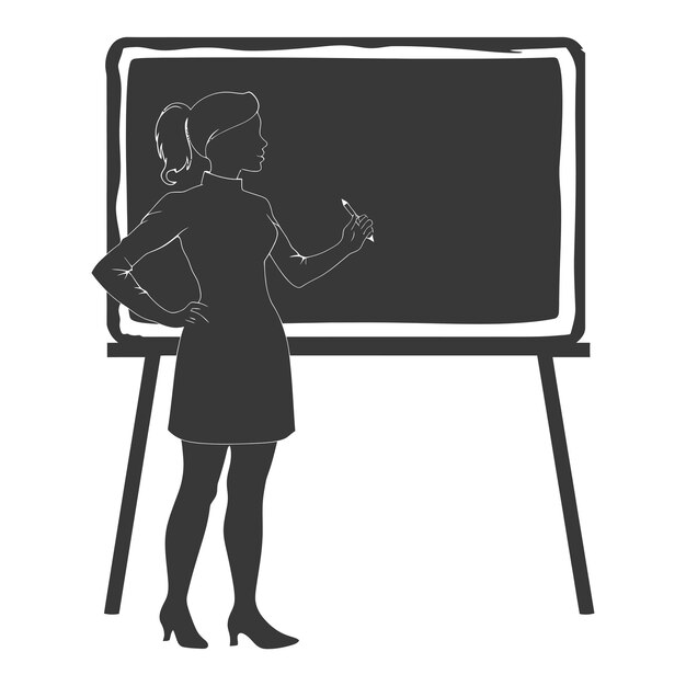 Vettore silhouette insegnante di scuola donna che insegna di fronte alla classe