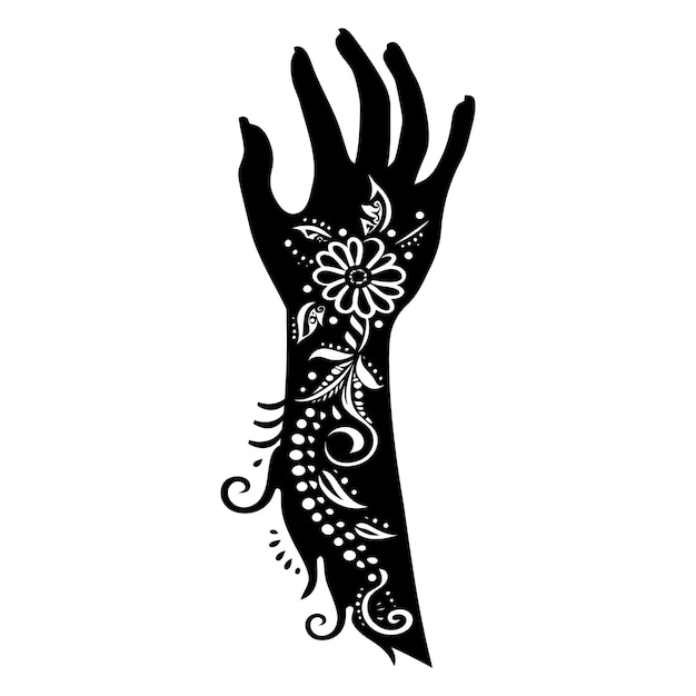 Vector silhouette wrist with henna tattoo mandala tattoo black color only