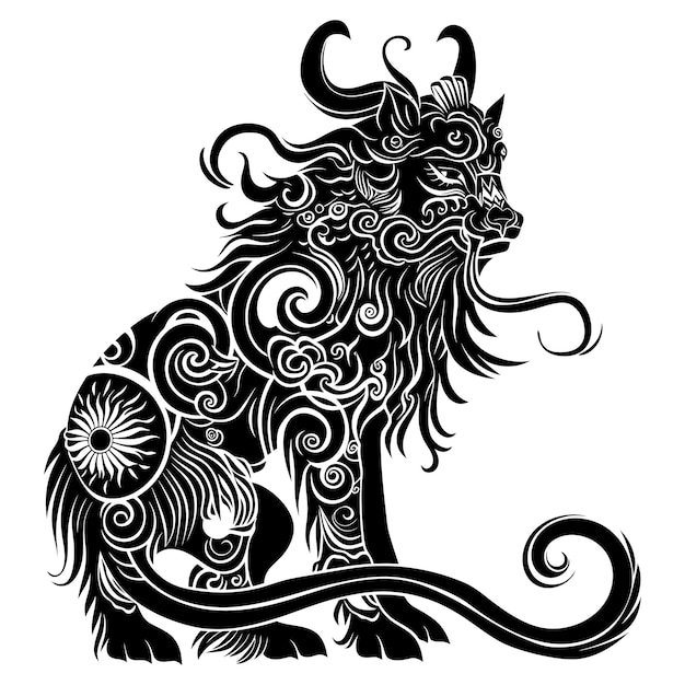 Вектор Силуэт сиези или хаэте мифическое существо древнее зверь только черный цвет