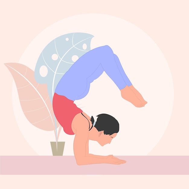 Vector silhouette of a young girl doing yoga pose asanas