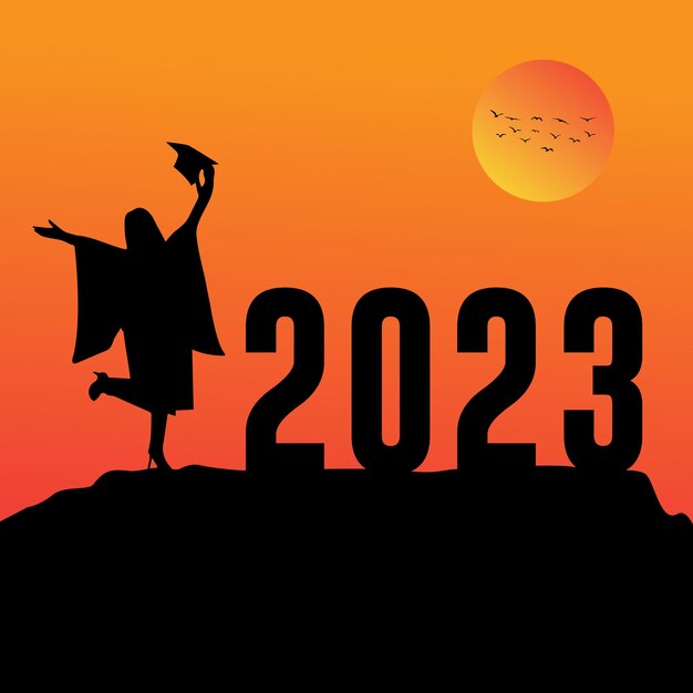 Silhouette Young girl Graduation in 2023 years education congratulation 2023 concept