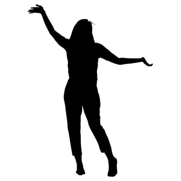 Silhouette young girl jumping with hands up motion Vector illustration