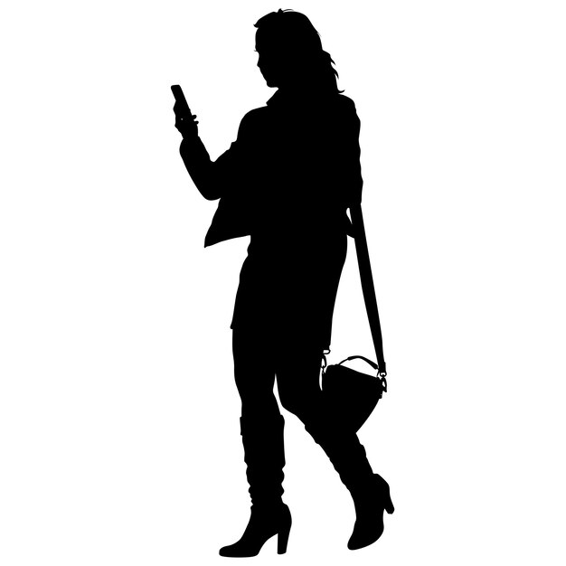 Silhouette young girl with handbag standing Vector illustration