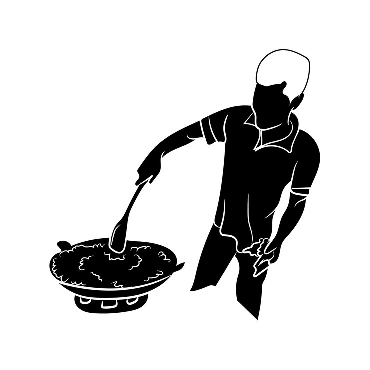Vector silhouette of a young man cooking fried rice