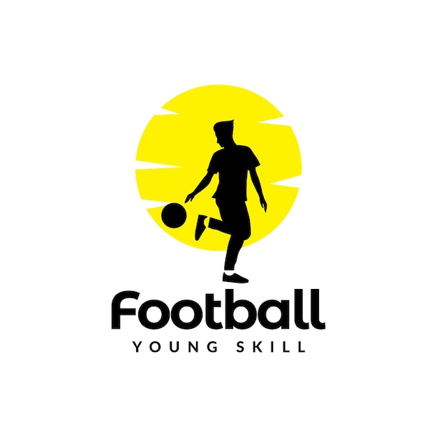 Silhouette young man training football with sunset logo design vector graphic symbol icon