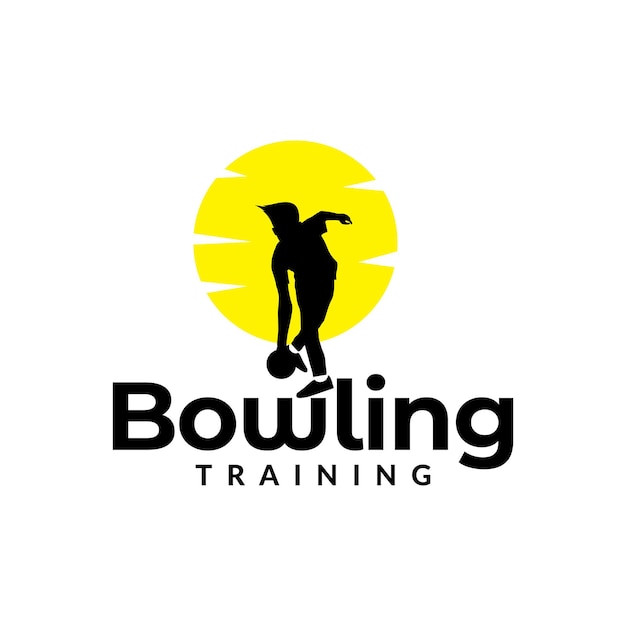 Silhouette giovane uomo formazione lancio palla da bowling logo design grafico vettoriale icona simbolo illustrazione