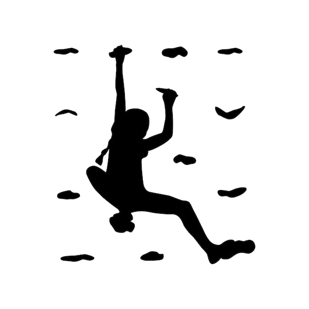 Vettore silhouette di un giovane scalatore su una parete di arrampicata. sportivo, estremo. illustrazione vettoriale.