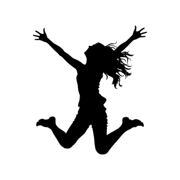 Silhouette young woman jump happy enjoy life full body