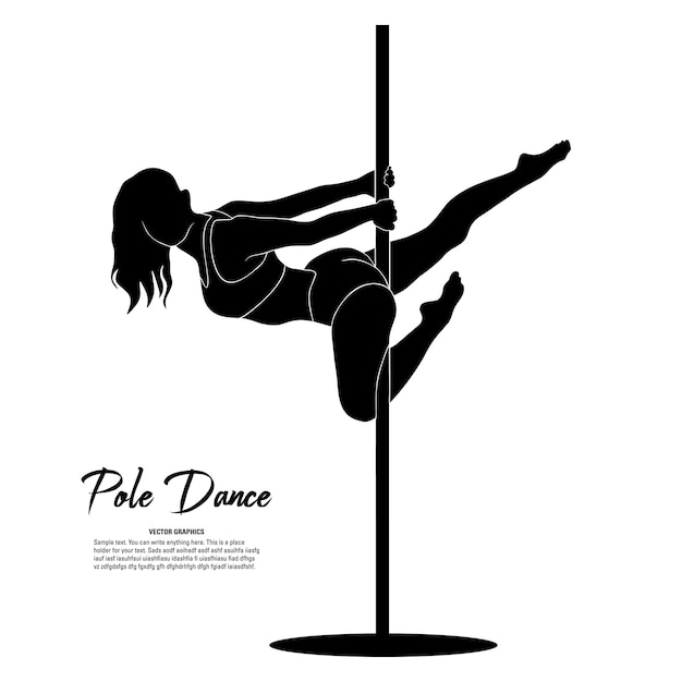 Silhouette of young woman playing pole dance vector illustration