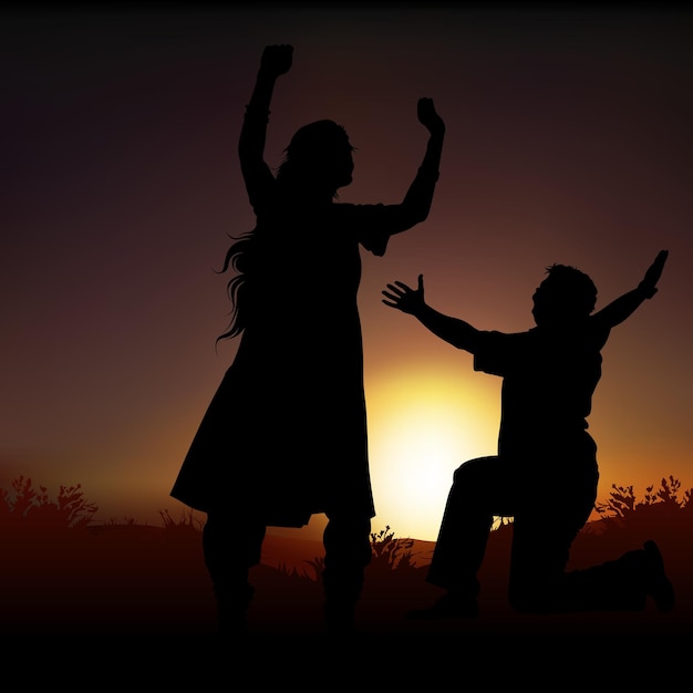 Silhouetted Couple at Sunset