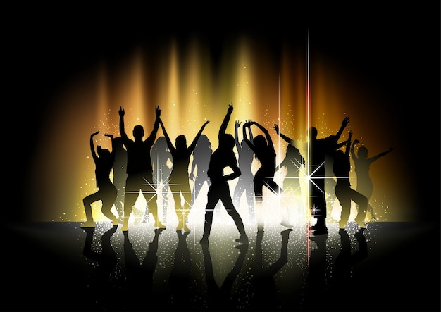 Vector silhouetted dancers over gold lights