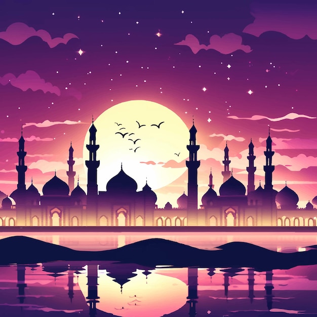 silhouetted illustration of ramadan kareem mosque festival background