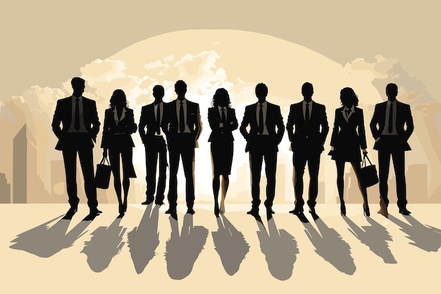 Vector silhouetted triumph confidence in business leadership