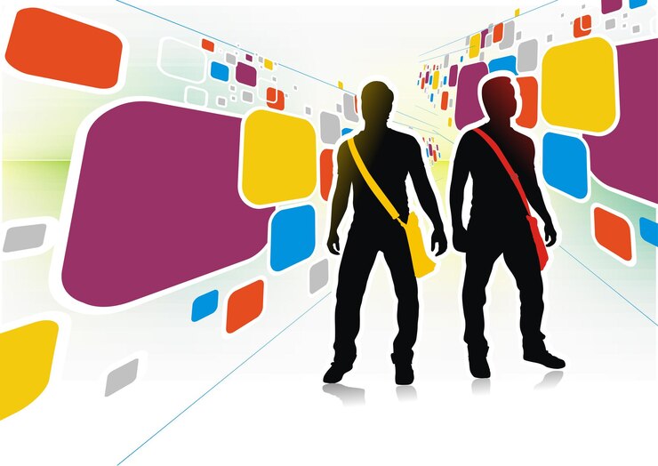 Vector silhouetted of young boy looks to the future vector illustration