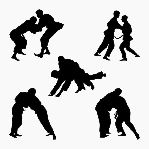 Vector silhouetten judoka judoka vechter in een duel strijd judosport martial art sportiviteit sport pack