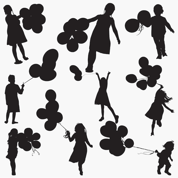 Silhouetten kinderen holdings ballonnen